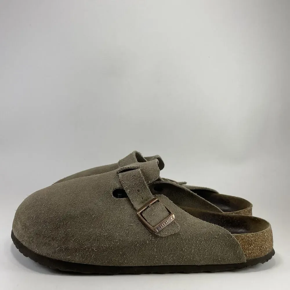 Birkenstock Boston Clogs Taupe Suede Slip On Buckle Sandals Mens 44 US Size 11